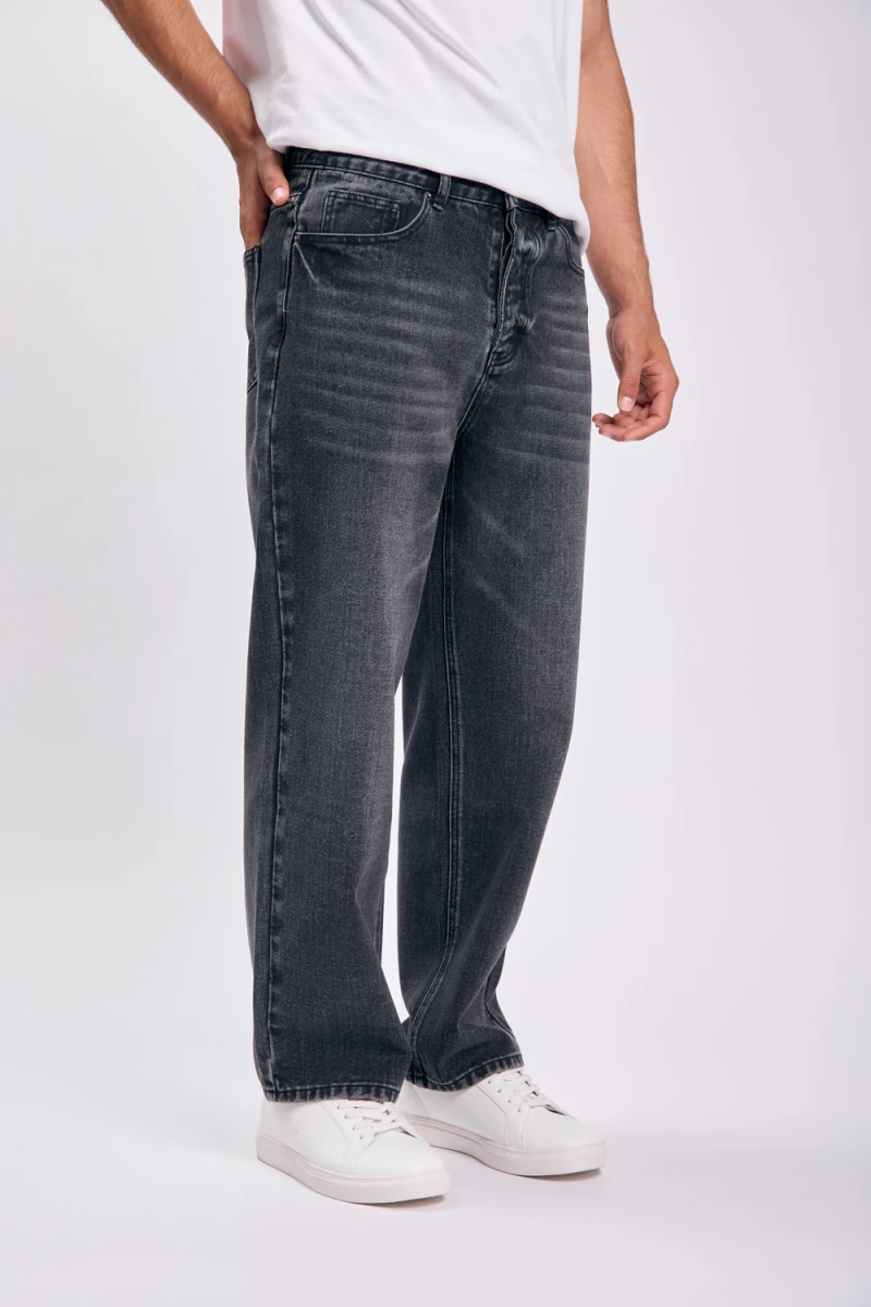 Pantalón jean ancho Gris Oscuro