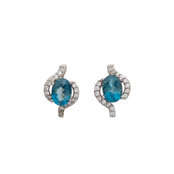 Caravanas Oval-Plata 925-Piedra Aguamarina y zirconia-CA3300 Conpiedra