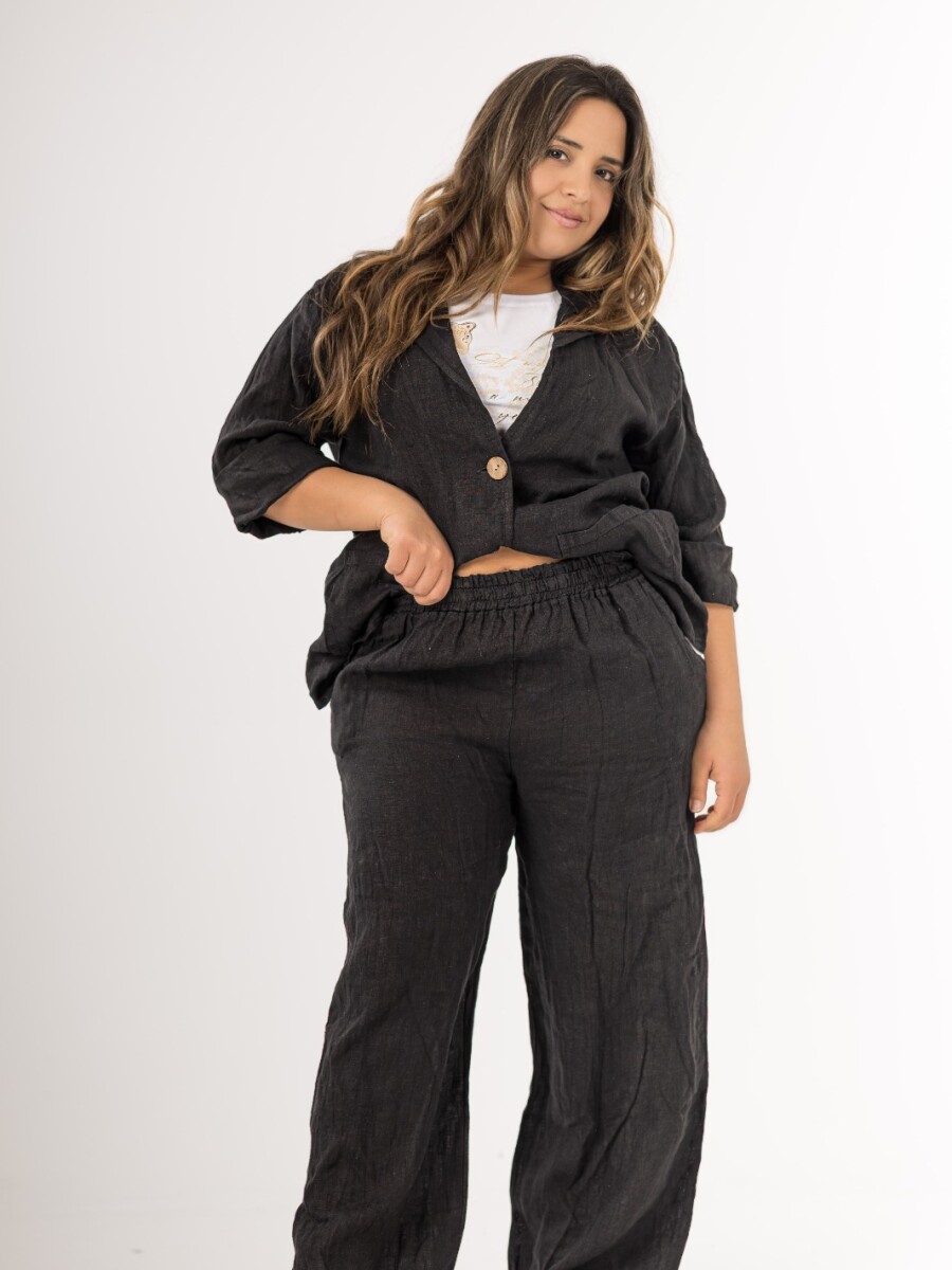 Conjunto blazer y palazo 100% lino Made in Italy Negro