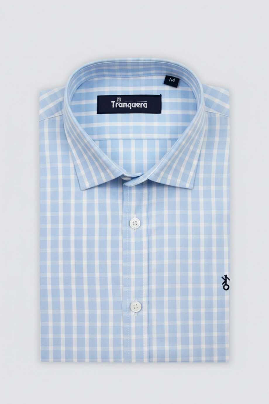 Camisa de Hombre Premium Cuello s/Botones Cuadros Celestes