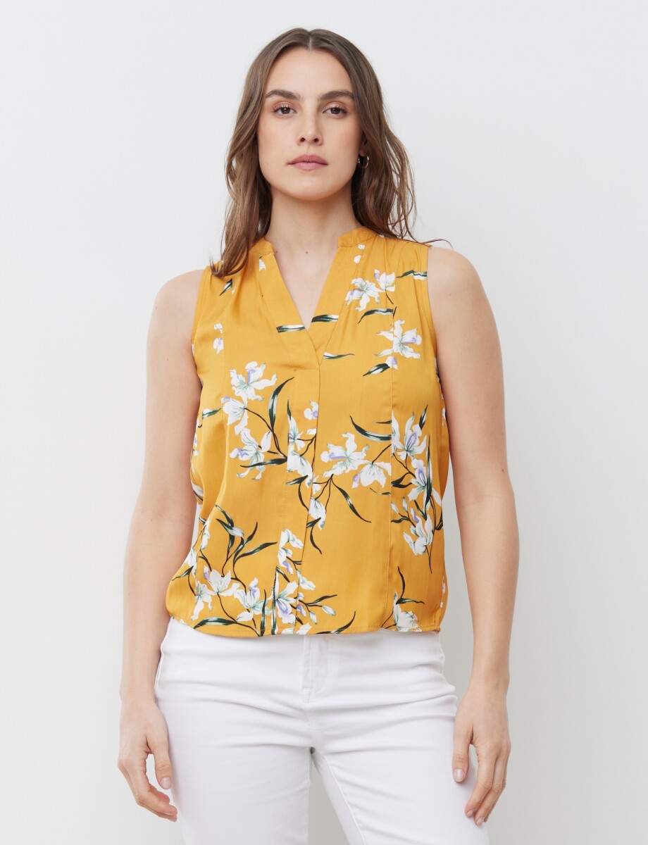 Musculosa Flores - Mostaza/multi 