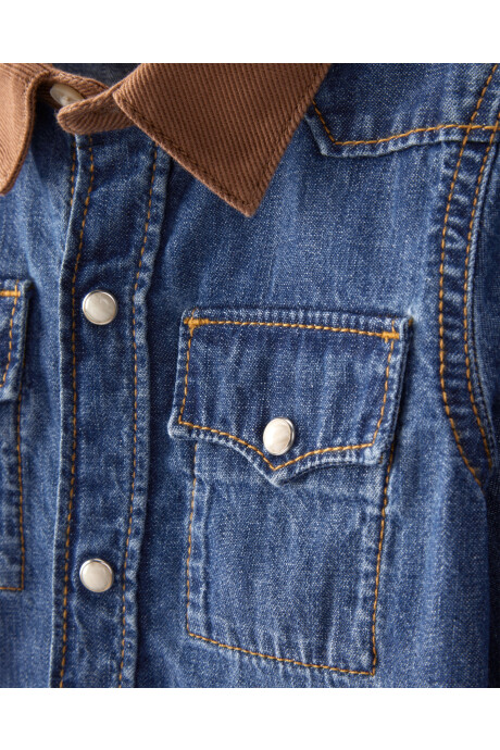 Camisa jean con cuello de pana Sin color