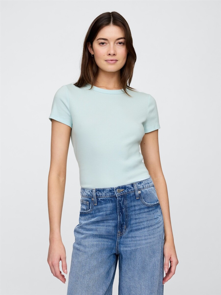 Remera Rib Cuello Redondo Mujer - Azul 