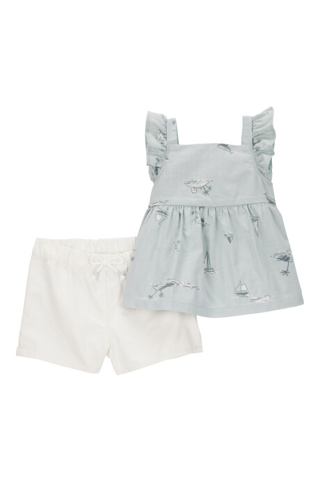 Set dos piezas de algodón, short y blusa sin mangas Sin color
