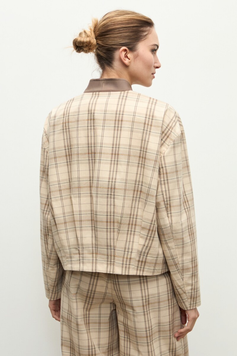 Chaqueta bomber escocesa beige