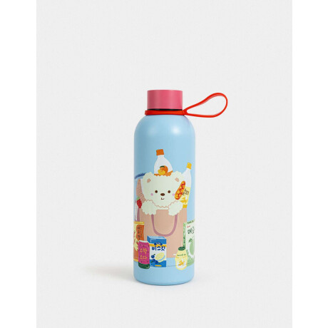Botella De Acero De 500ml Con Strap De Silicona Azul Celeste