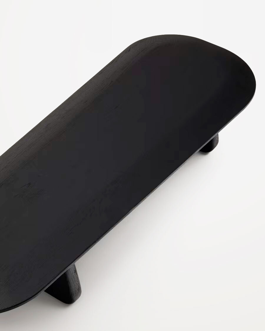 Mesa de centro Pirita de madera maciza de roble con acabado negro, 146 x 56,5 cm FSC 100%