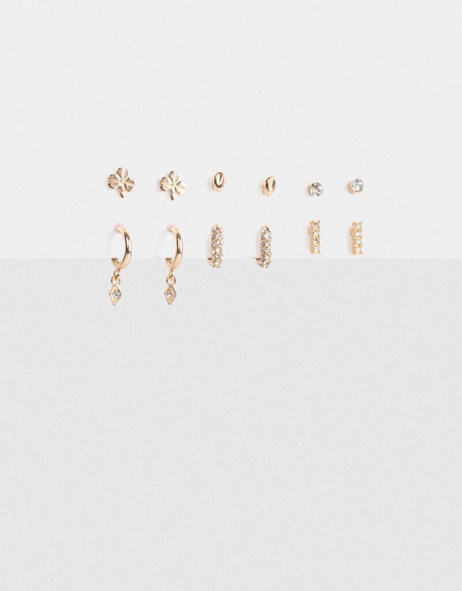 Set De Aros Con Strass Dorado - Dorado 