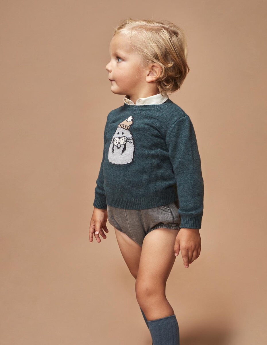 Jersey Con Intarsia - Petroleo Melange 