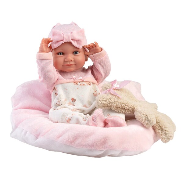 Muñeca Llorens LLoron Nico Recién Nacido Cama Gris Mama Papa Modelo Nica Rosa