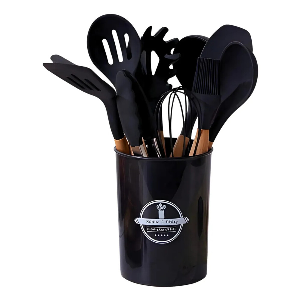Set De Menage, 11 Utensillos De Cocina Con Soporte NEGRO
