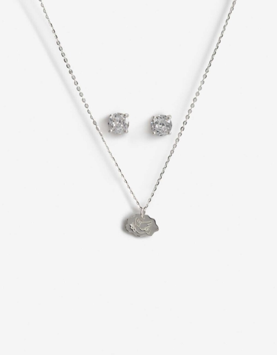Set De Aros Y Cadena En Plata Para Niñas - Plateado Rodio 