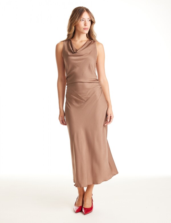 Vestido Noche Maxi Frunce TOSTADO