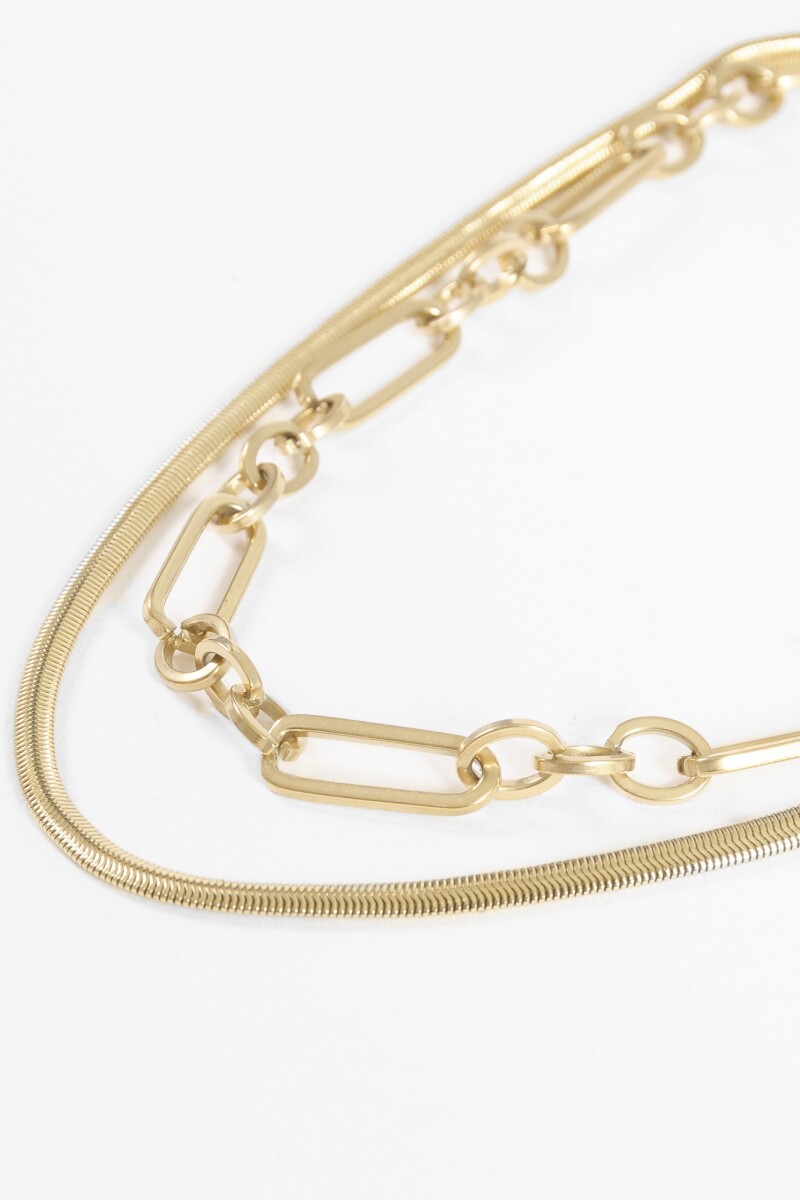Collar acero doble cadena dorado