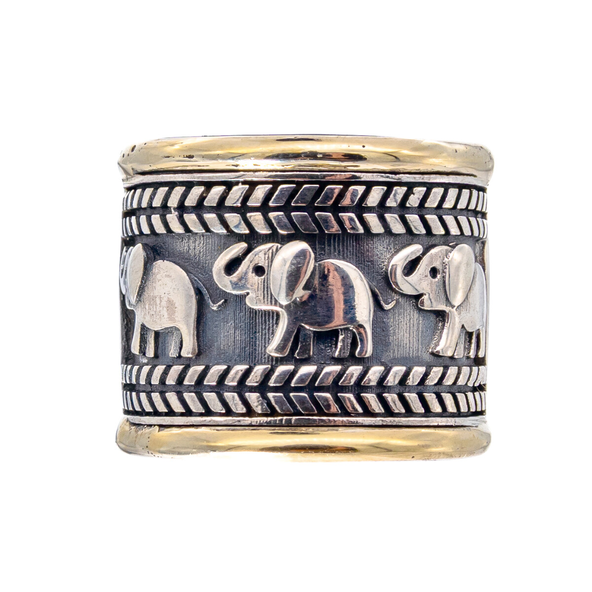 Anillo de Plata 925 y double en oro 18 ktes, Elefantes. 