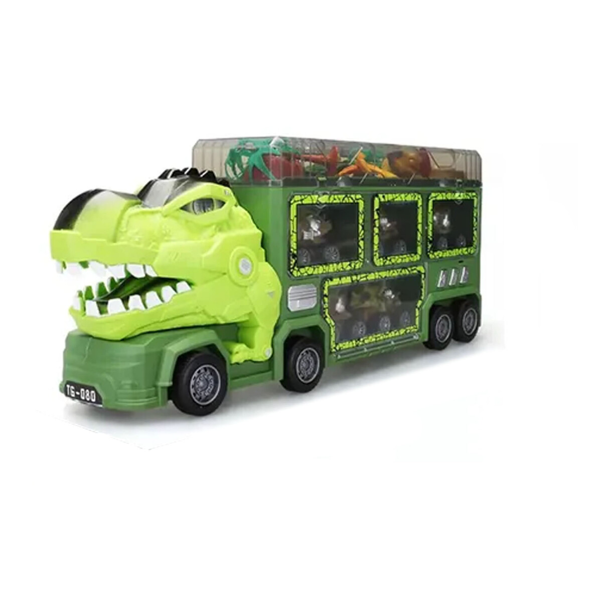 Set Camión Transportador Dinosaurios + Autos Monster 15 Pzas - Verde 
