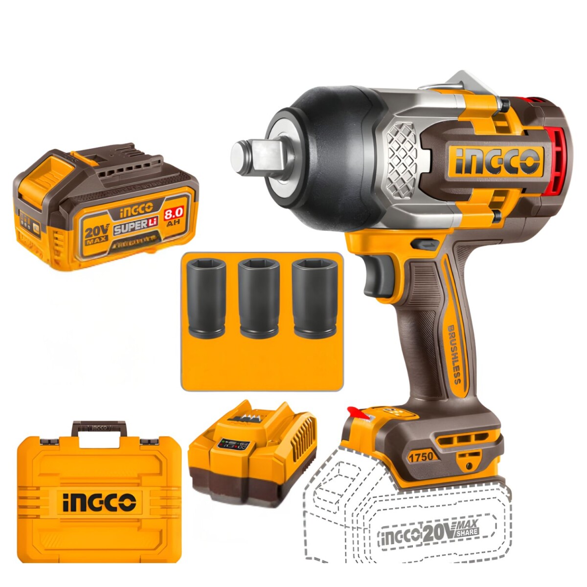 Llave De Impacto Ingco A Bateria 3/4" 1750nm 20v 
