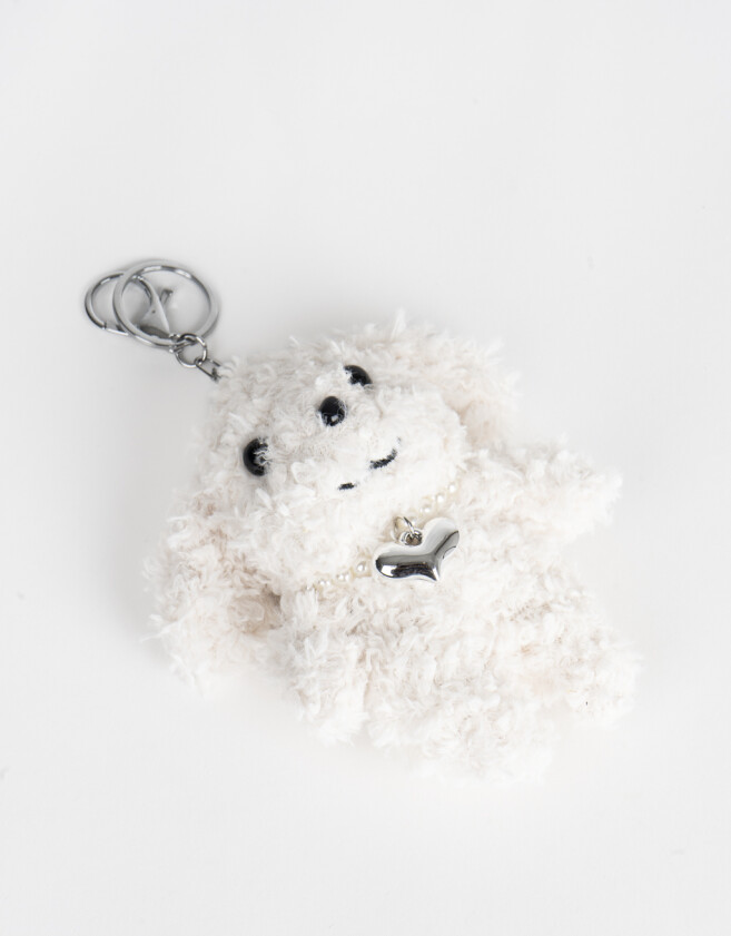 Llavero Peluche Llavero Y Charm De Peluche De Perrito - Blanco Crema