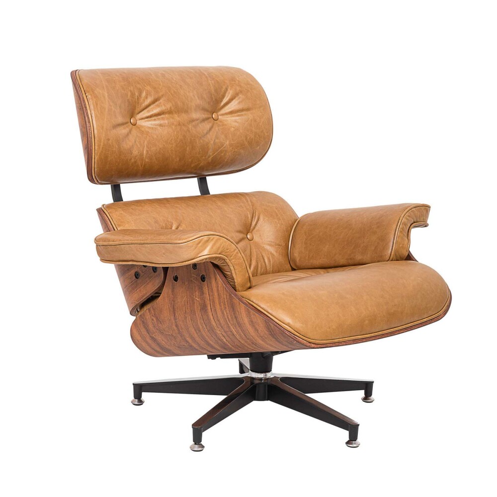 BUTACA C/PUFF 1 CUERPO CUERO-100-NATURAL MARRON EAMES CAMEL