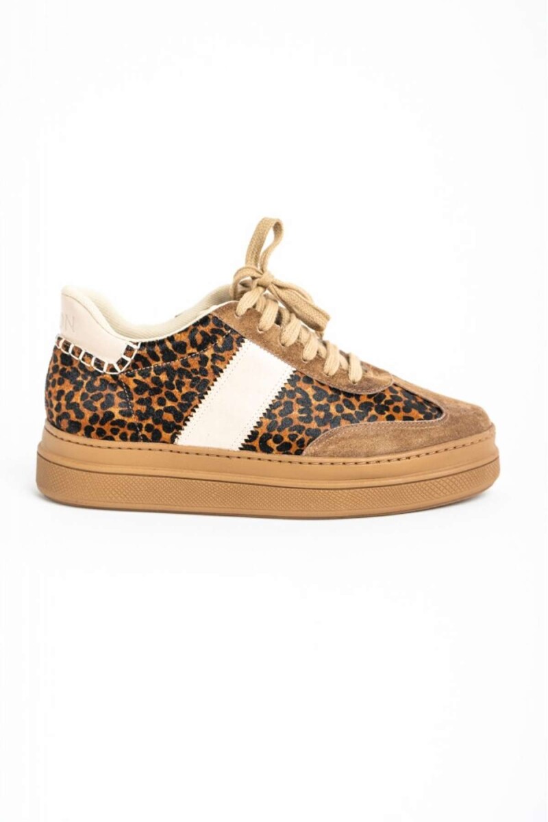 Zapatilla Animal Print Cuero - Cafe 