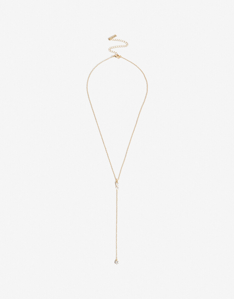 Collares Largos Strass Collar Largo En Y Con Cubic - Dorado