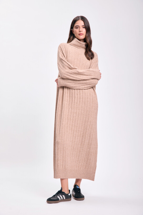 Vestido punto canalé Beige