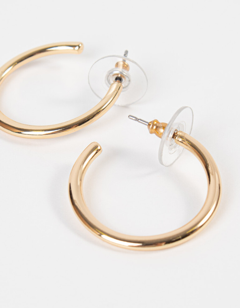 Aros Argollas Metal Argollas Tubulares Bañadas En Oro - Dorado