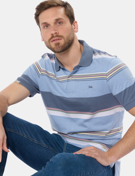 REMERA POLO RAYADA Celeste
