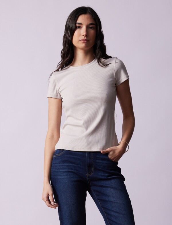 Remera Basica Modal Ribs BEIGE CLARO