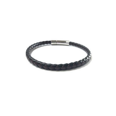 Pulsera Cuerina Trenzada Negra Con Hebilla Unica