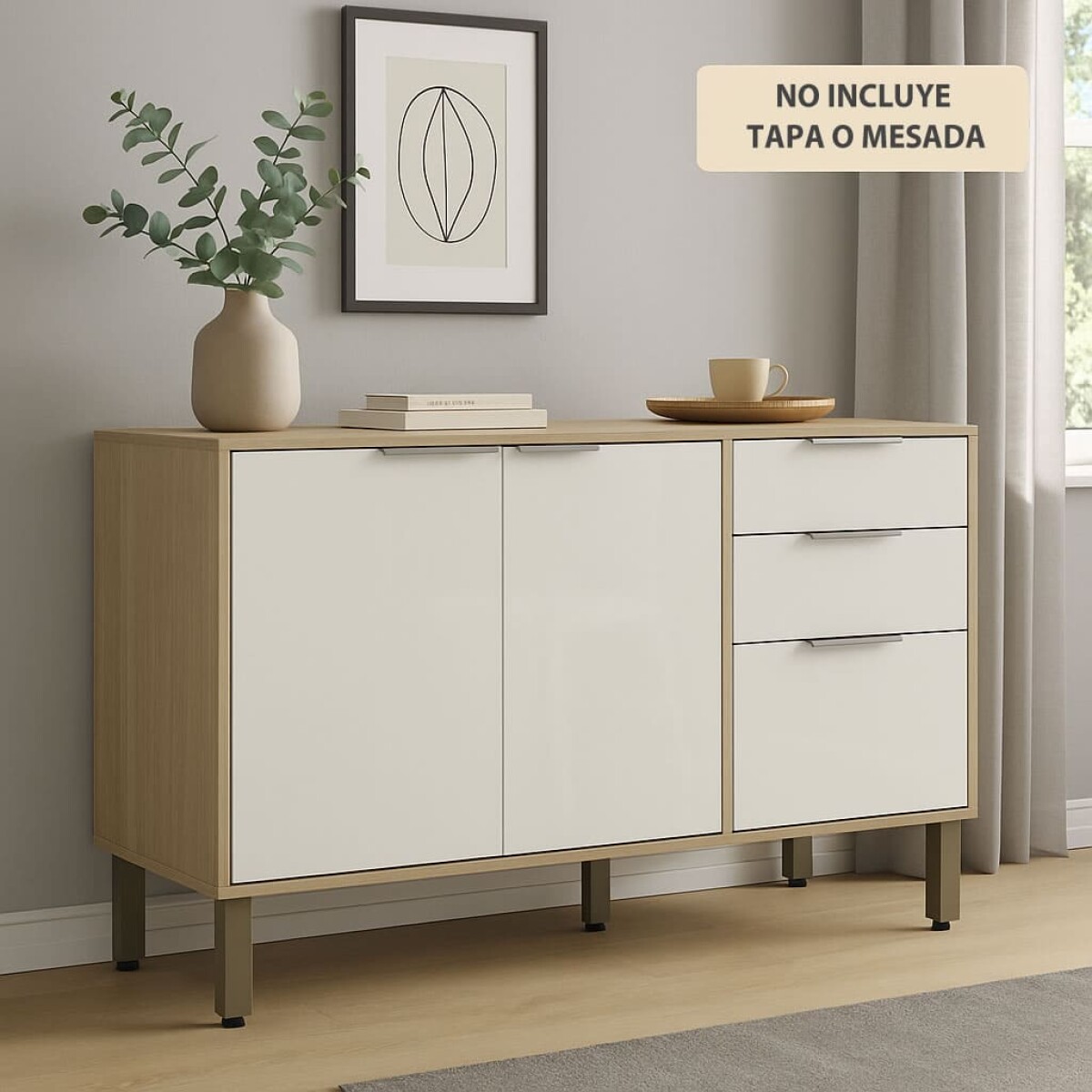 Bajo Mesada Gloria 120 cm de ancho 3 Puertas 2 Cajones Rieles Telescópicos 