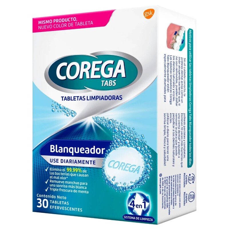 Tableta Limpiadora Para Prótesis Corega Blanqueadora 30 Unidades Tableta Limpiadora Para Prótesis Corega Blanqueadora 30 Unidades