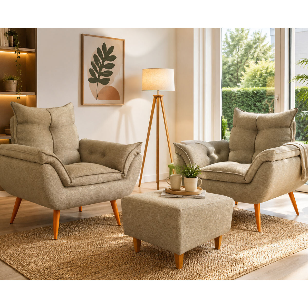 Set de 2 sillones Incluye 1 Apoyapiés Promo - Beige 