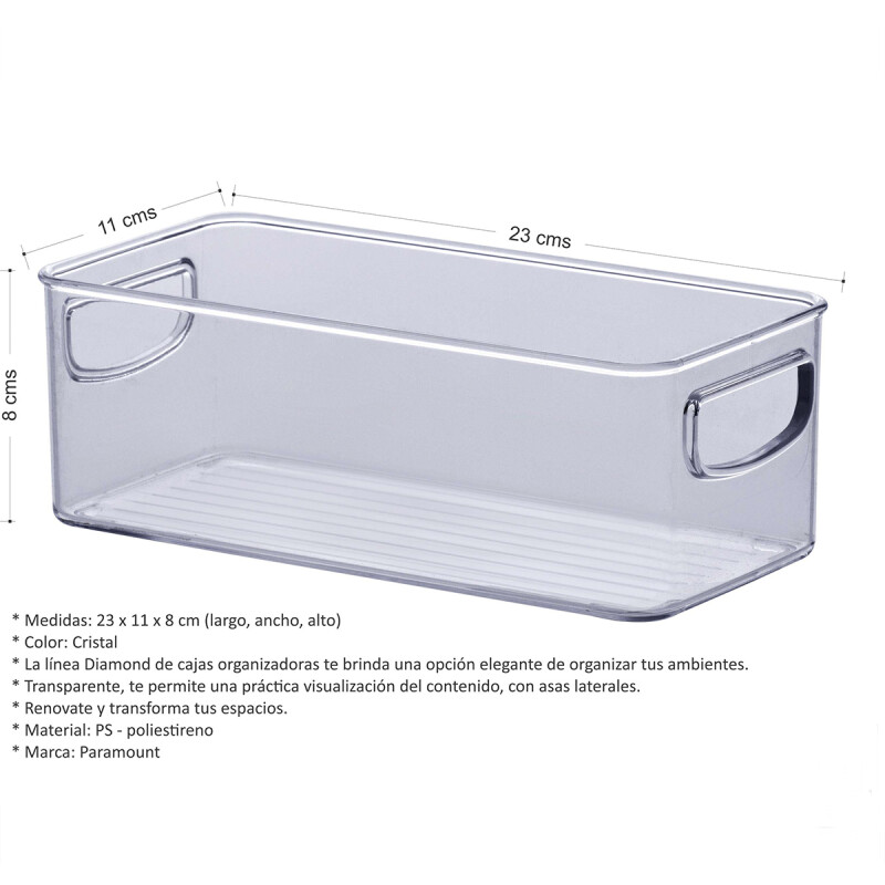 Caja organizadora acrílico rectangular P 23 cm TRANSPARENTE