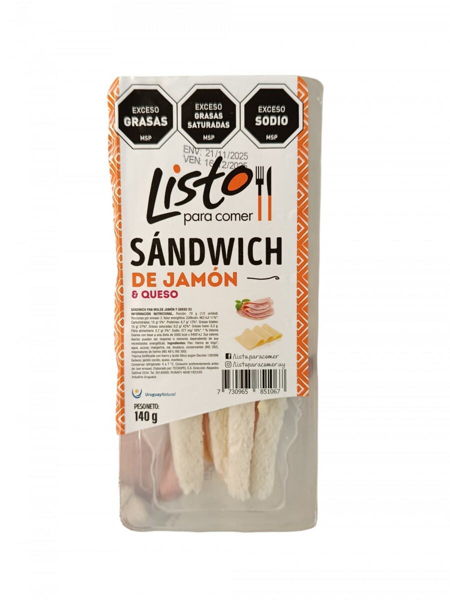 SANWICH JAMON Y QUESO X2 LISTO PARA COMER +SOLO PDE O WEB+ 