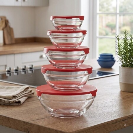 Pack Bowls de Vidrio con Tapa de Plastico x 5 Unidades Pack Bowls de Vidrio con Tapa de Plastico x 5 Unidades