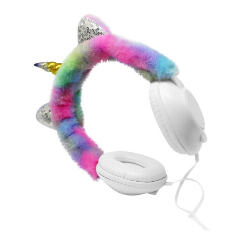Auriculares Unicornio Cableado Afelpado Arcoíris Infantil Variante Color Blanco