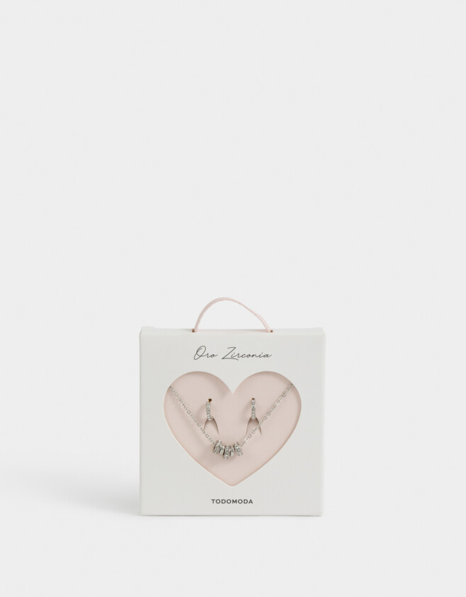 Bijouterie Set Premium Silver Set De Collar Y Aros Pasantes Bañado En Oro - Plateado