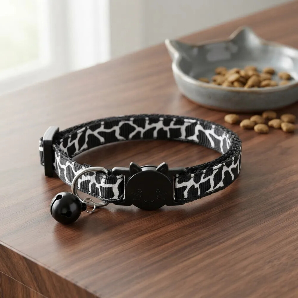Collar Para Gatos Animal Print Con Cascabel NEGRO
