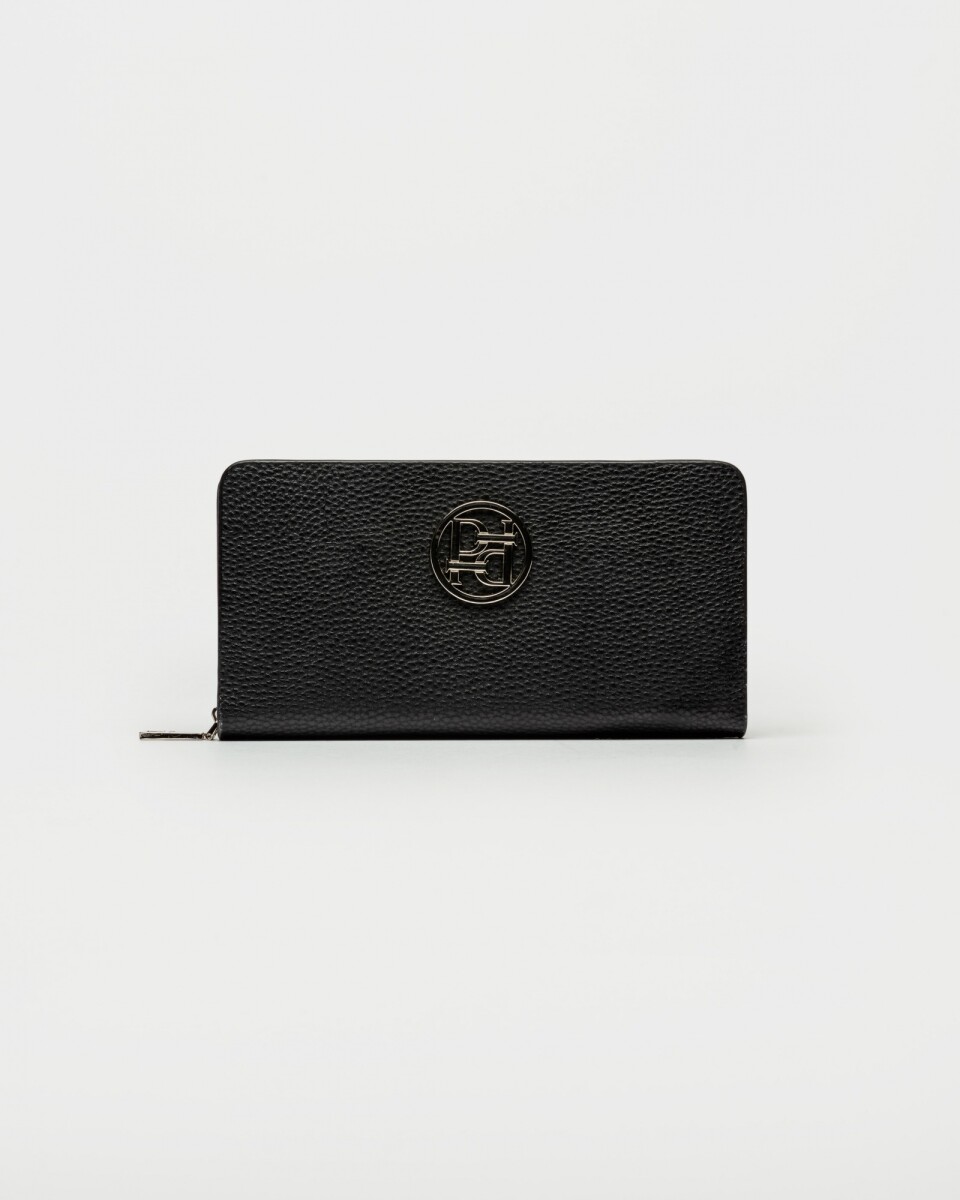Billetera Con Cierre Mint En Efecto Cuero Charol - Negro 
