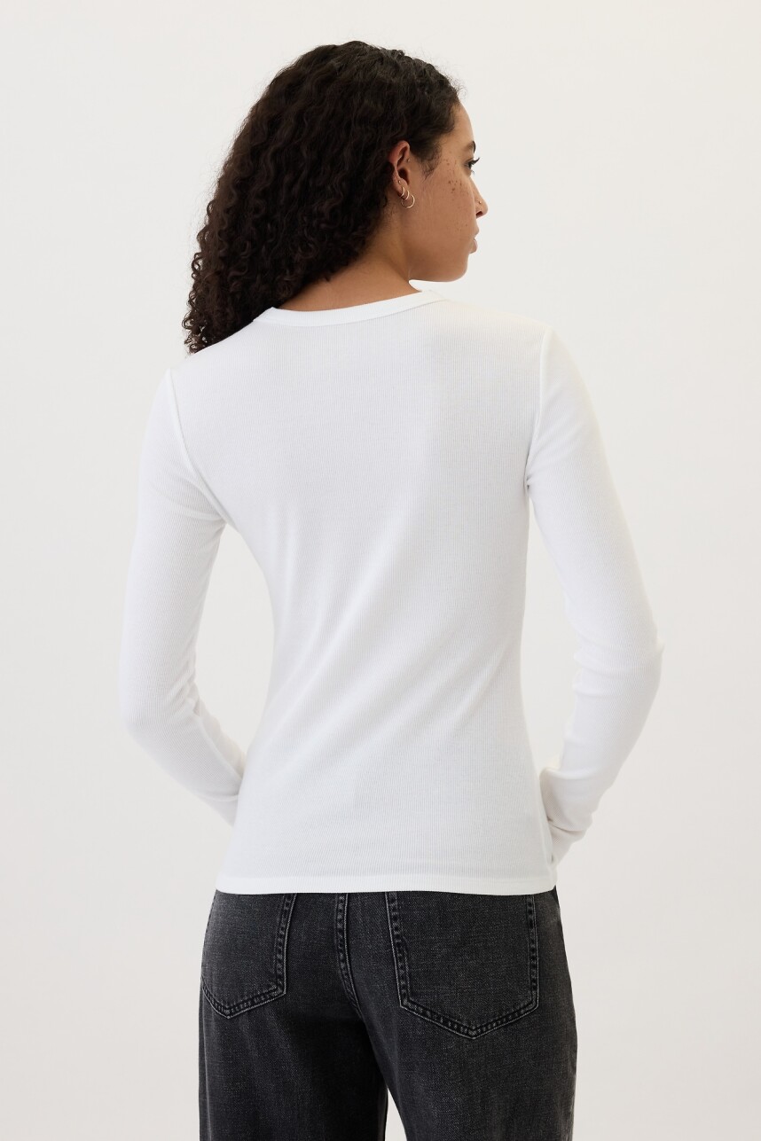 Remera Rib Manga Larga Mujer White000