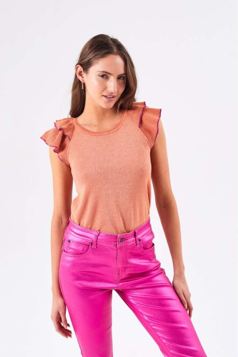 Top Metalizado Manga Volados - Ocher 