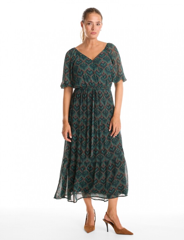 Vestido Gasa & Volados VERDE/MULTI