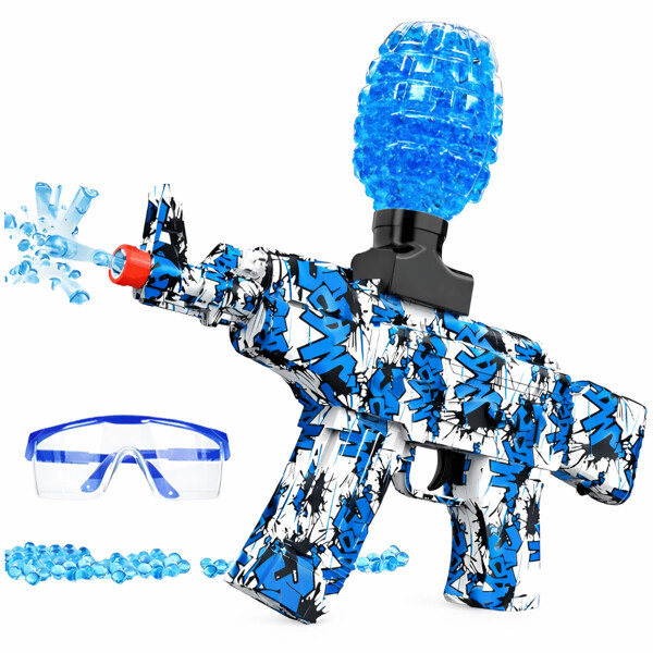 Pistola Hidrogel Ametralladora Luz Sonido Humo Recargable Color Azul