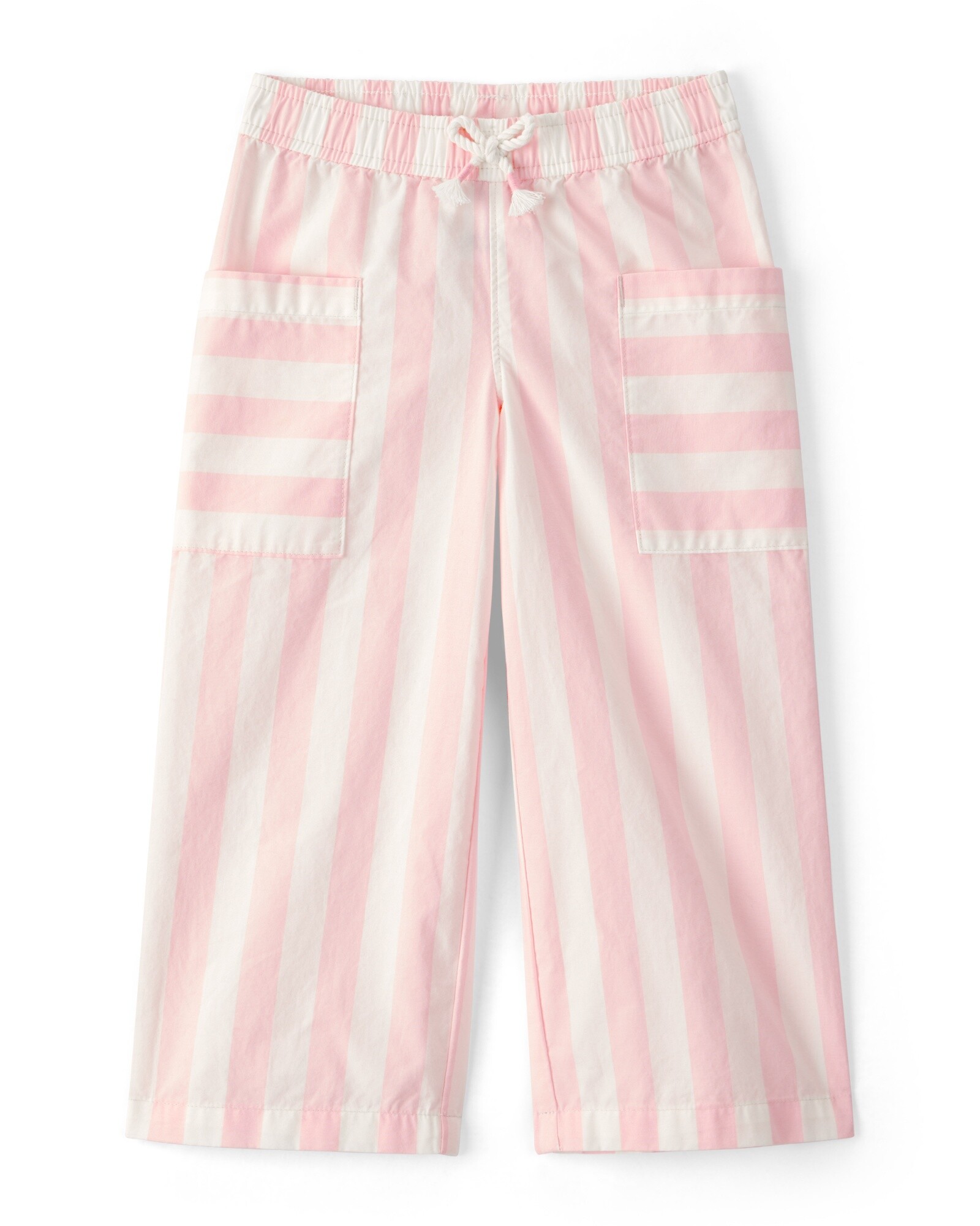 Pantalón de algodón, diseño a rayas rosadas y marfil Sin color