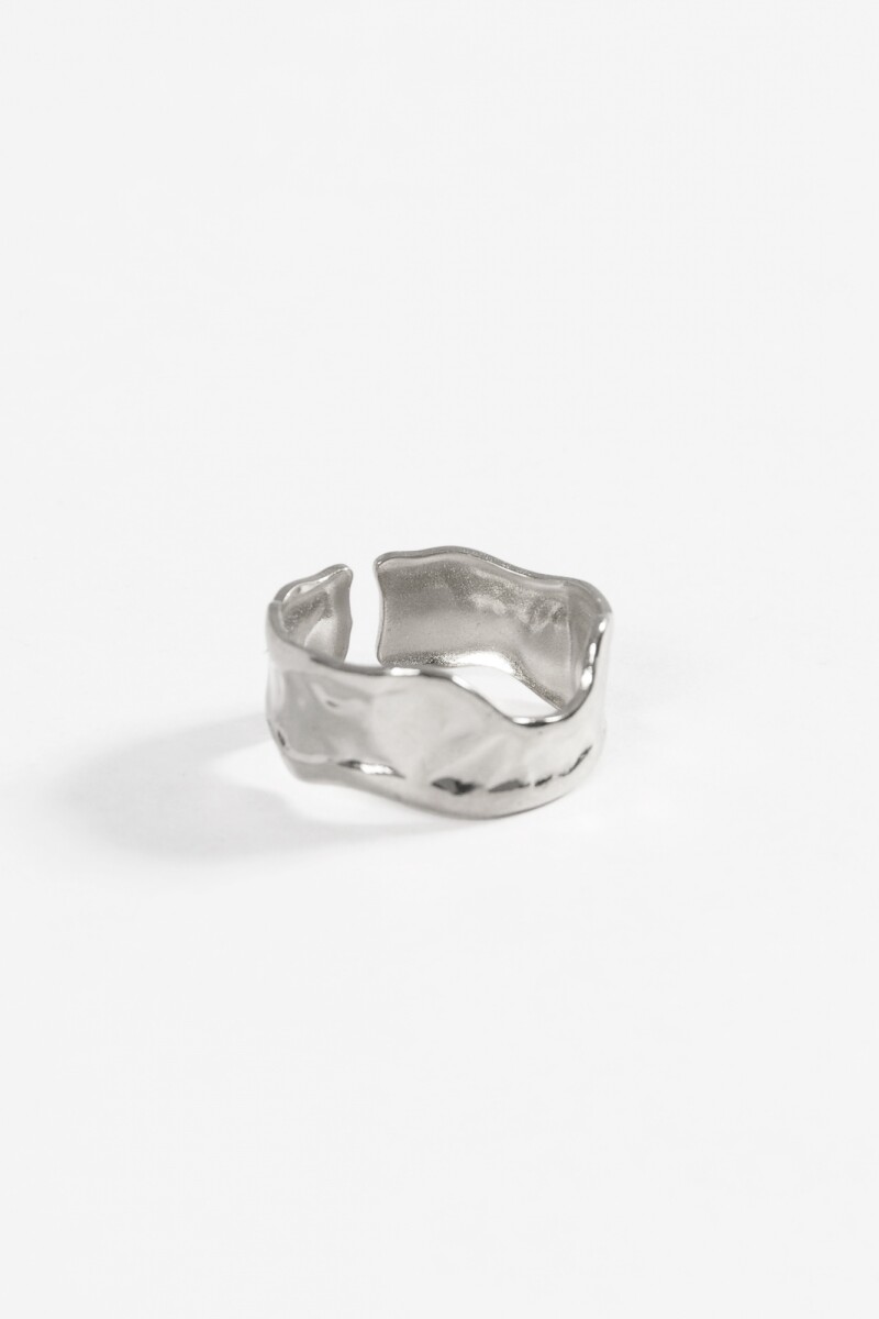 Anillo irregular acero ajustable plateado