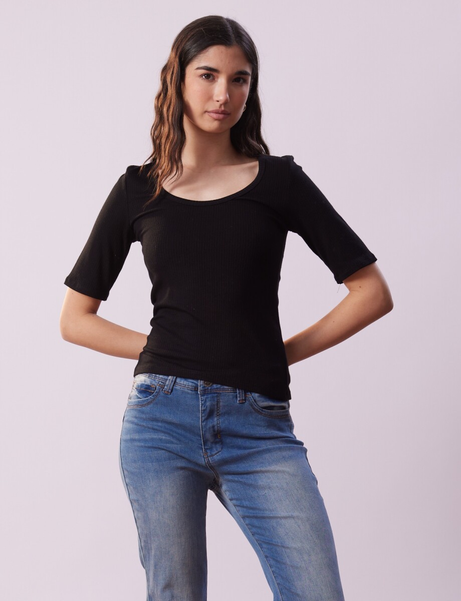 Remera Basica Ribs - Negro 