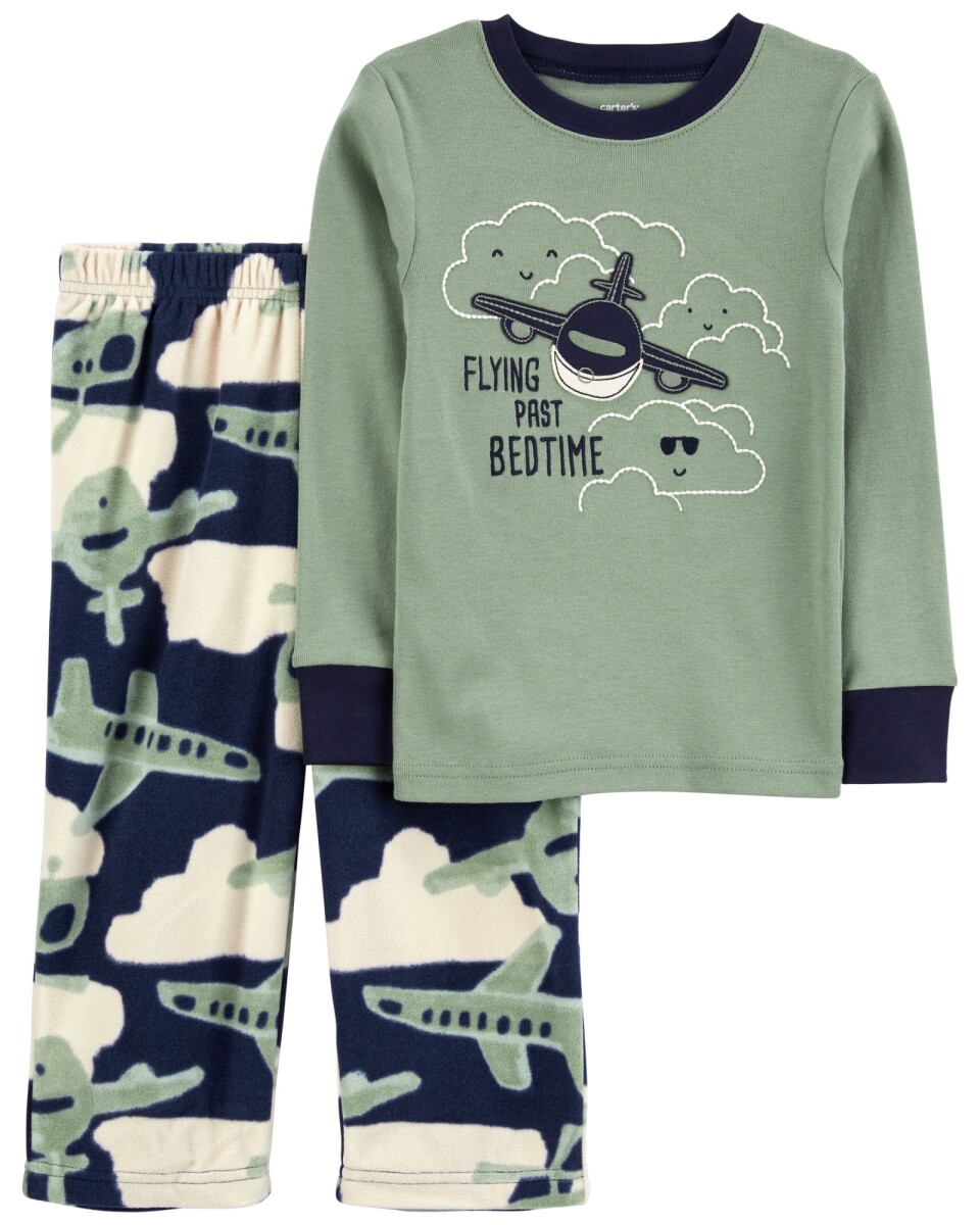 Pijama dos piezas, pantalón de micropolar y remera de algodón, diseño aviones 