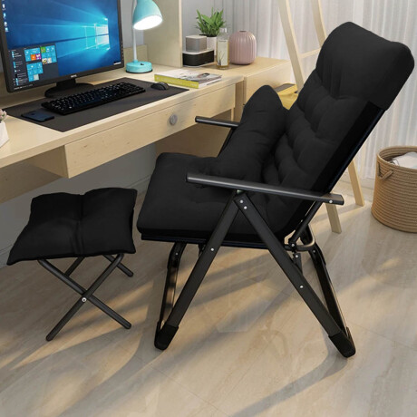 Silla Cama Reclinable Para Escritorio + Posa Pies Negro