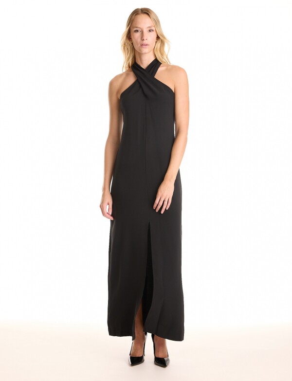 Vestido Cuello Cruzado NEGRO